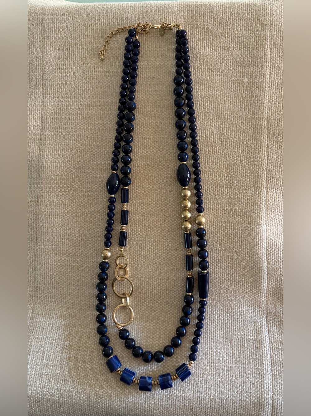 Chico's Navy Blue and Gold Multi-Strand Beaded Necklace